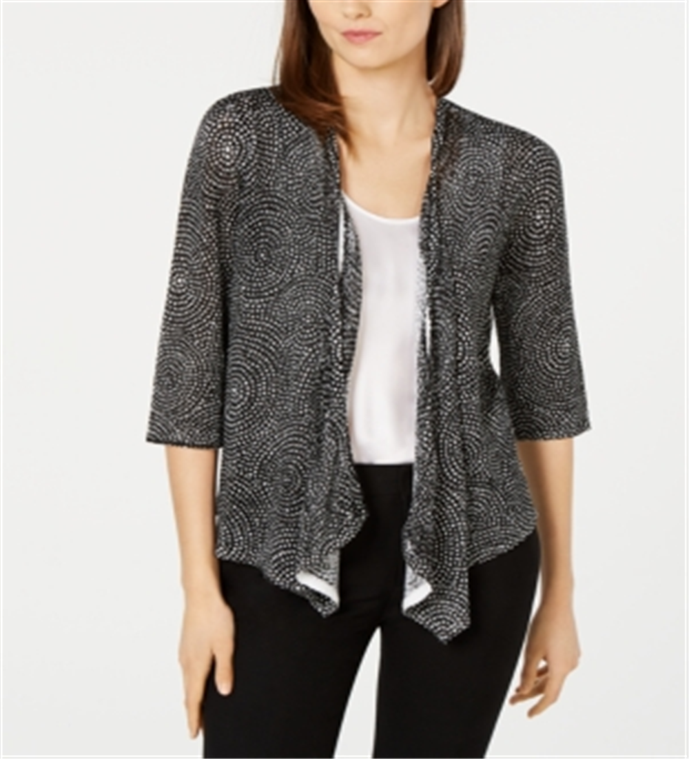 Alfani Women's Linen Blend Open Front Cardigan Sweater Black Size Large