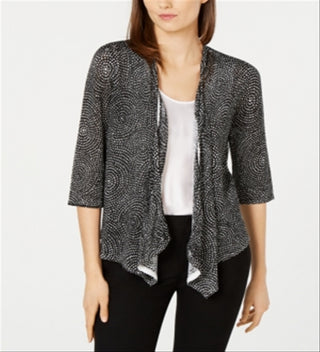 Alfani Women's Linen Blend Open Front Cardigan Sweater Black Size Large