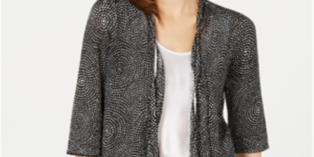 Alfani Women's Linen Blend Open Front Cardigan Sweater Black Size Large