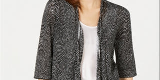 Alfani Women's Linen Blend Open Front Cardigan Sweater Black Size Large