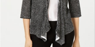 Alfani Women's Linen Blend Open Front Cardigan Sweater Black Size Large