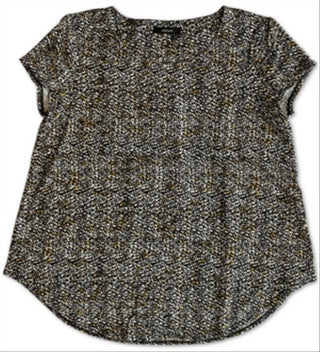 Alfani Women's Knit Curved Hem Cap Sleeve Blouse Black Size Small