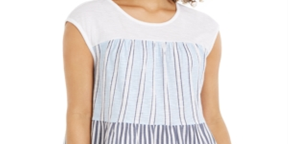 Style & Co Women's Cotton Tiered Printed Top -White Size L