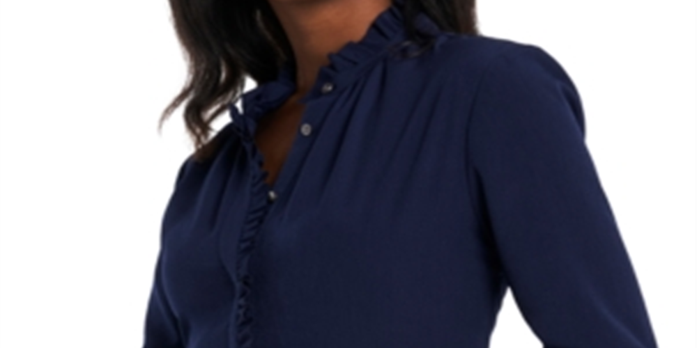 Riley & Rae Women's Penny Ruffled Trim Blouse Blue Size Small