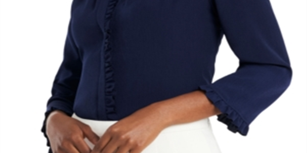 Riley & Rae Women's Penny Ruffled Trim Blouse Blue Size Small