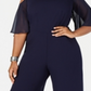 Connected Apparel Women's Bell Sleeve Wide Leg Jumpsuit Blue Size Petite Small