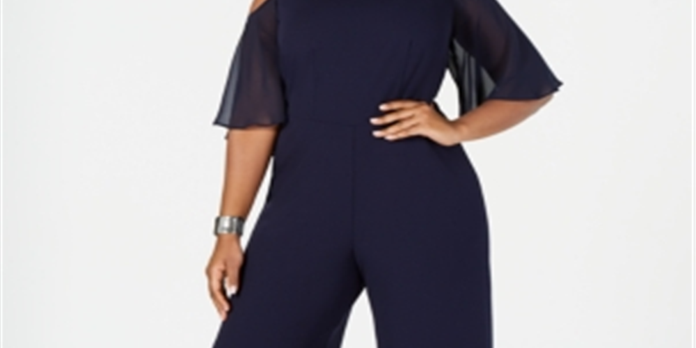 Connected Apparel Women's Bell Sleeve Wide Leg Jumpsuit Blue Size Petite Small