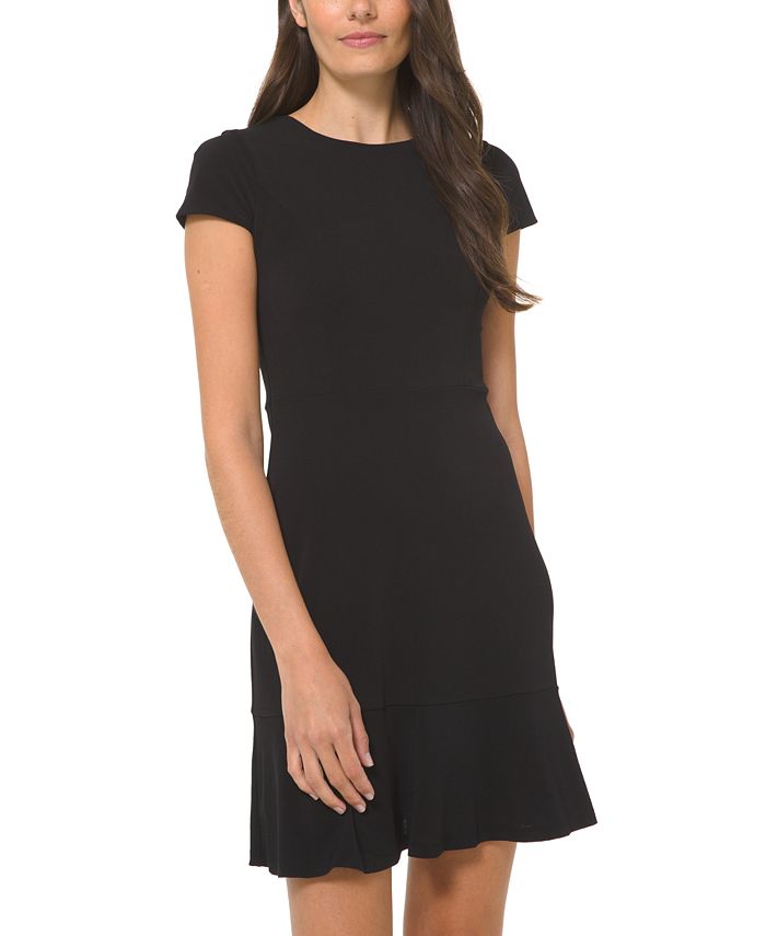 Michael Kors Women's Flounce Seam a Line Dress Black Size Petite Medium
