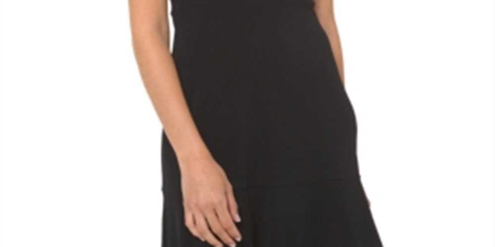Michael Kors Women's Flounce Seam a Line Dress Black Size Petite Medium