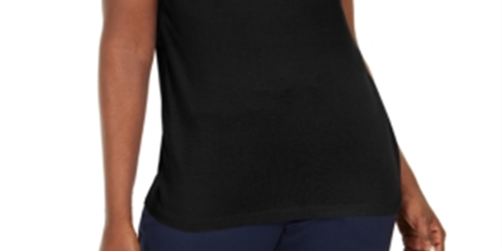 Karen Scott Women's Cotton Crochet Trim T-Shirt Black Size Large