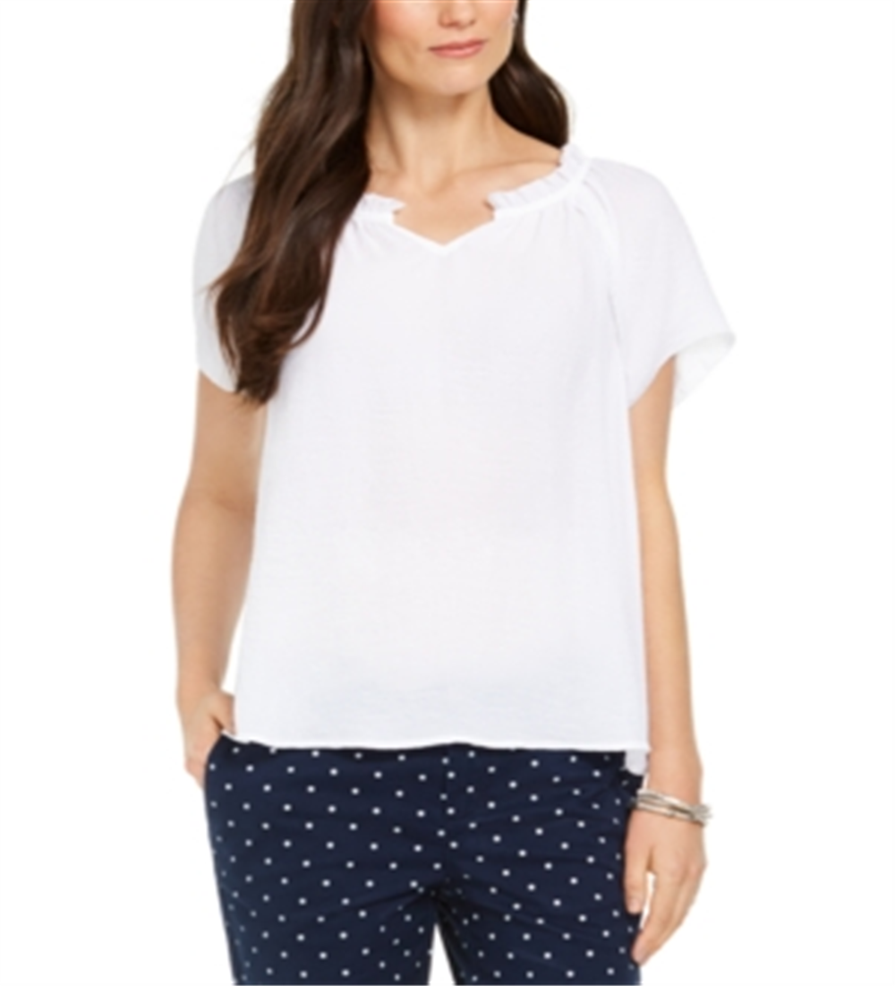 Style & Co Women's Ruffled Trim Flutter Sleeve Top White Size Petite