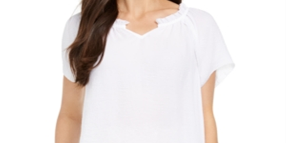Style & Co Women's Ruffled Trim Flutter Sleeve Top White Size Petite