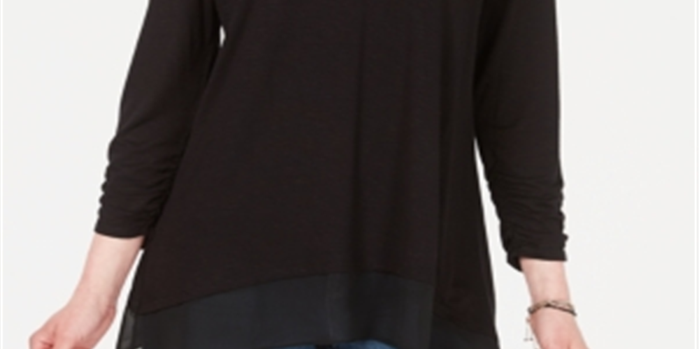 Style & Co Women's Chiffon-Hem Top Black Size Petite