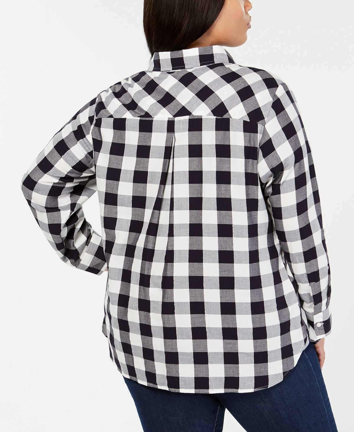 Tommy Hilfiger Women's Check Long Sleeve Button up Top Gray Size 1X