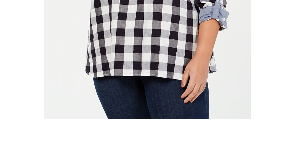 Tommy Hilfiger Women's Check Long Sleeve Button up Top Gray Size 1X