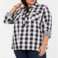 Tommy Hilfiger Women's Check Long Sleeve Button up Top Gray Size 1X