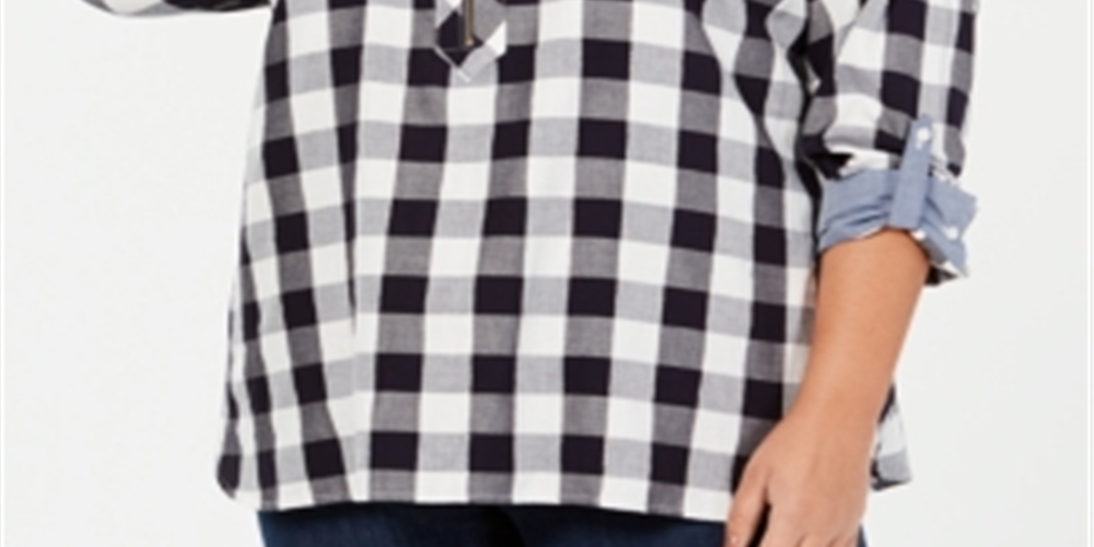 Tommy Hilfiger Women's Check Long Sleeve Button up Top Gray Size 1X