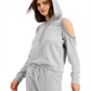 INC International Concepts Women's Cold Shoulder Fringe Hoodie Gray Size Medium