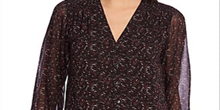 1.STATE Women's Floral Pint Button Front Blouse Red  Size 3/4