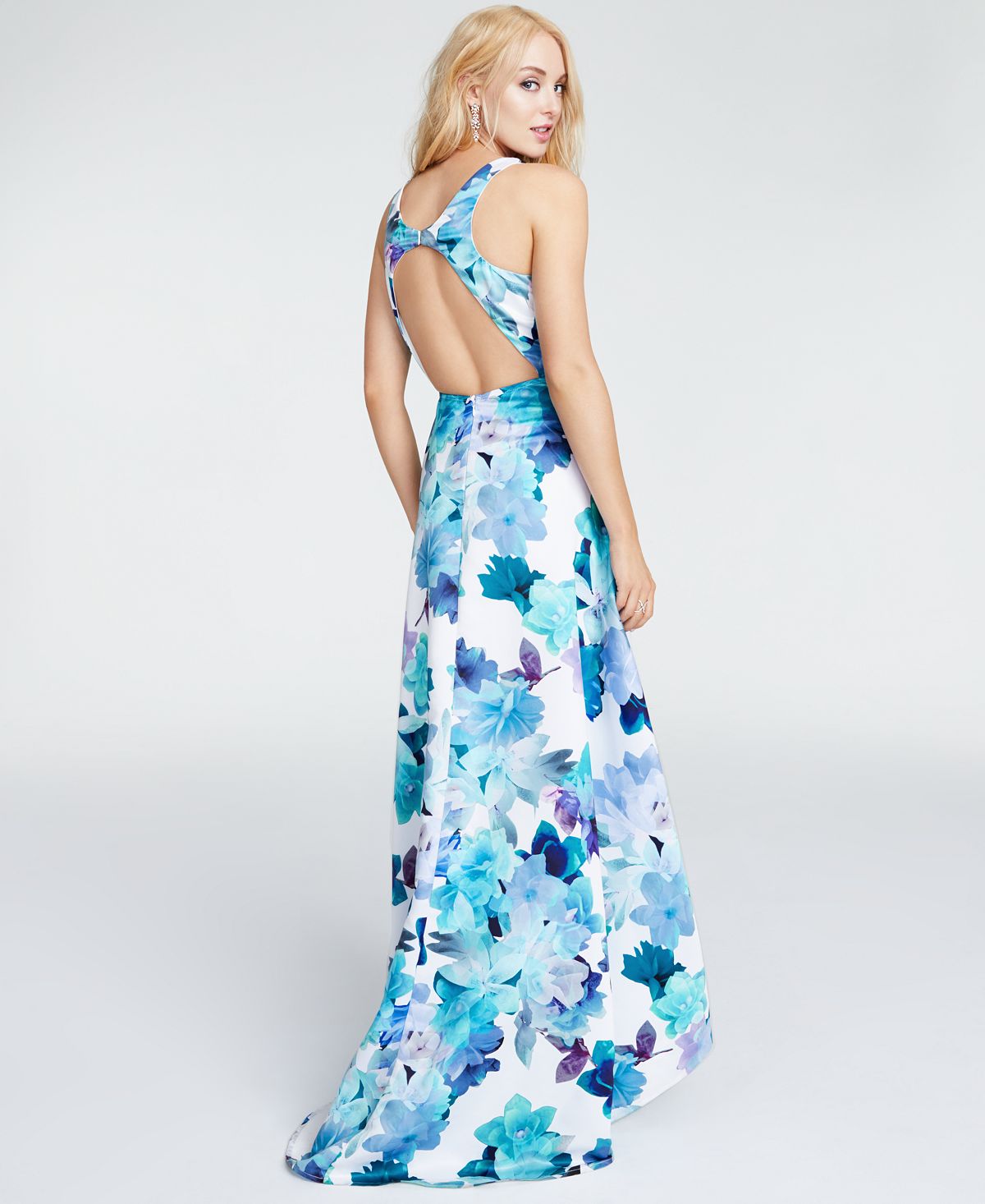 Jump Women's Floral Spaghetti Strap V Neck Full Length Formal Fit Flare Dress White Size 5-6