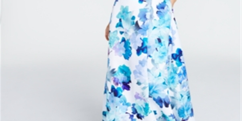 Jump Women's Floral Spaghetti Strap V Neck Full Length Formal Fit Flare Dress White Size 5-6