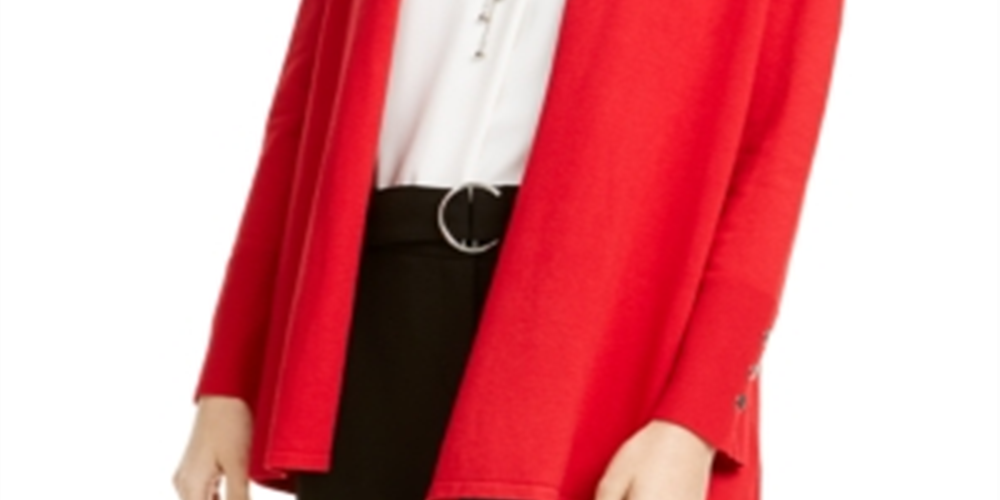 Alfani Women's Snap Sleeve Open Cardigan Red Size XXL