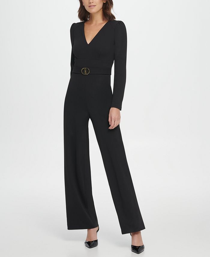 DKNY Women's V Neck D Buckle Jumpsuit Black Size 12