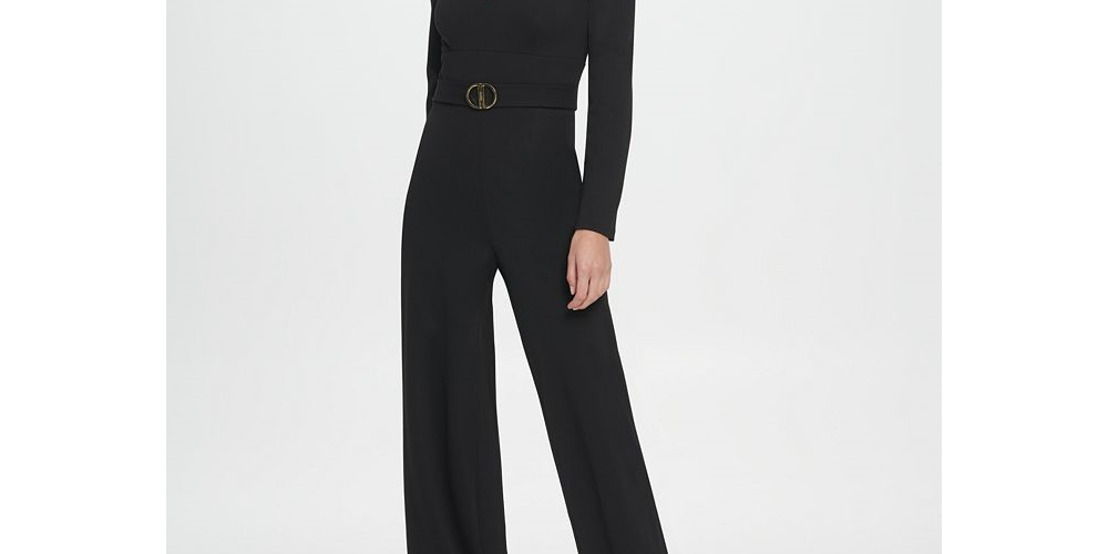 DKNY Women's V Neck D Buckle Jumpsuit Black Size 12