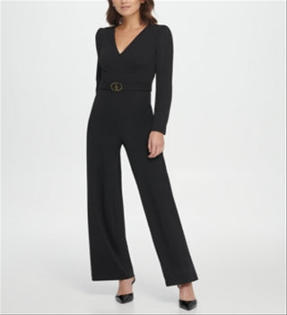 DKNY Women's V Neck D Buckle Jumpsuit Black Size 12
