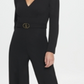 DKNY Women's V Neck D Buckle Jumpsuit Black Size 12