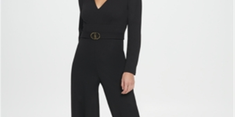 DKNY Women's V Neck D Buckle Jumpsuit Black Size 12