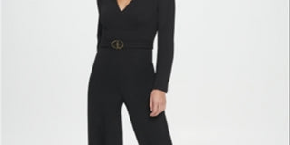 DKNY Women's V Neck D Buckle Jumpsuit Black Size 12