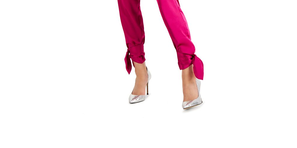 INC International Concepts Women's Satin Straight Tie Hem Stretch Pants Dress Pink Size 0