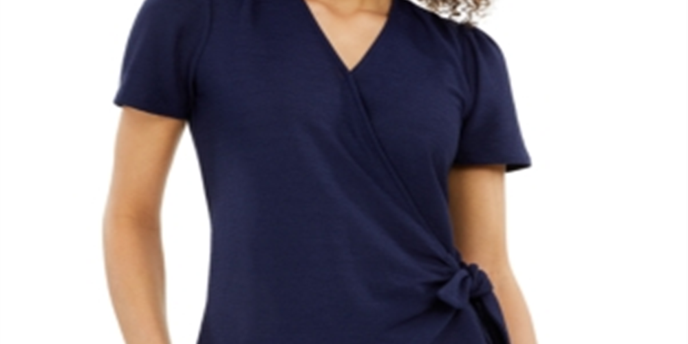 Michael Kors Women's Surplice Side Tie Top Blue Size Petite Large