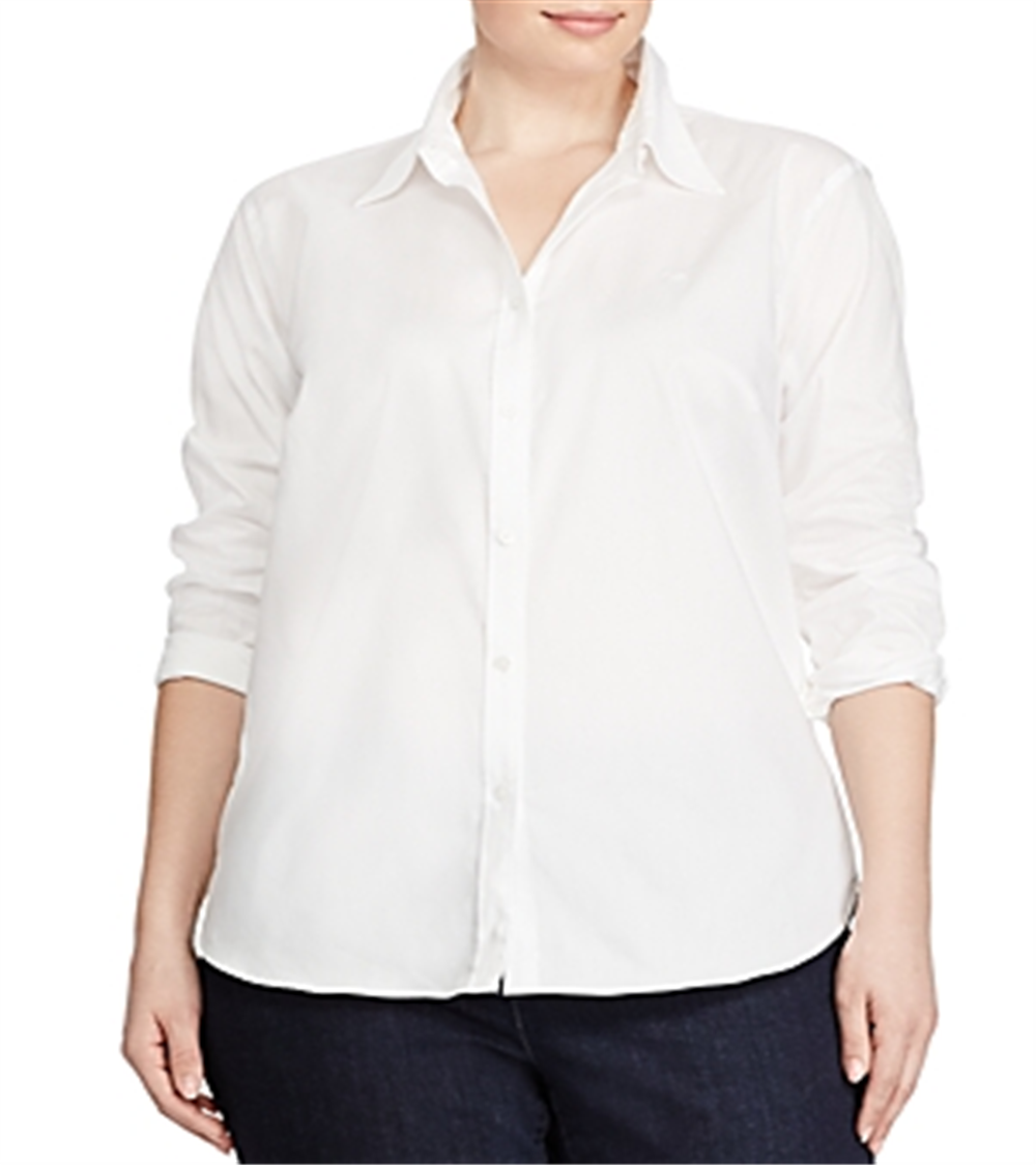 Ralph Lauren Women's Aaron Non Iron Casual Button Down Top White Size 3X