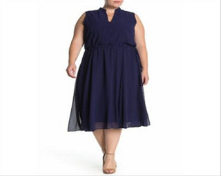 Anne Klein Women's Plus Drawstring MIDI Dress Blue Size 1X