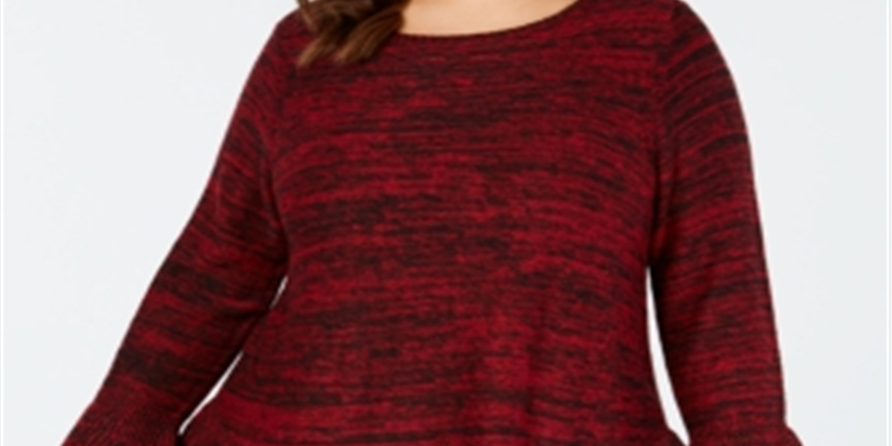 Style & Co Women's Bell Sleeve Marled Knit Sweater Red Size 0X