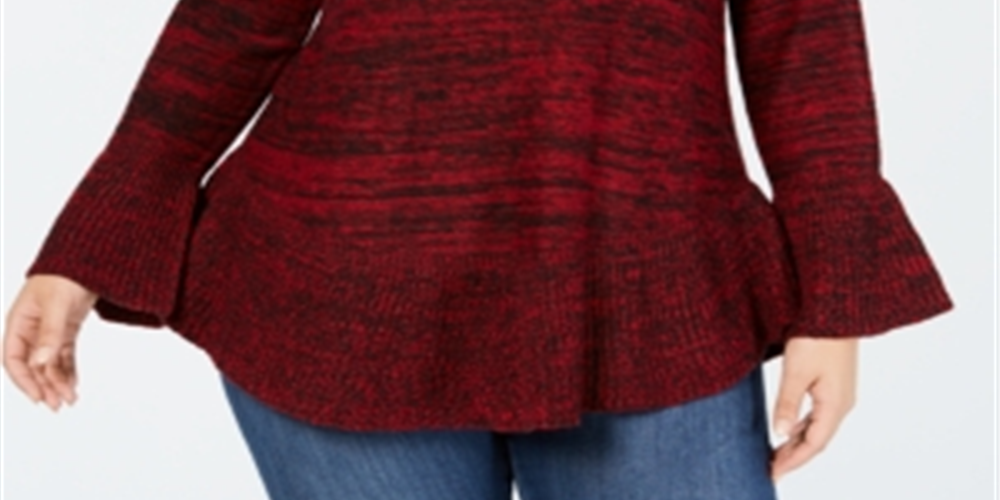 Style & Co Women's Bell Sleeve Marled Knit Sweater Red Size 0X