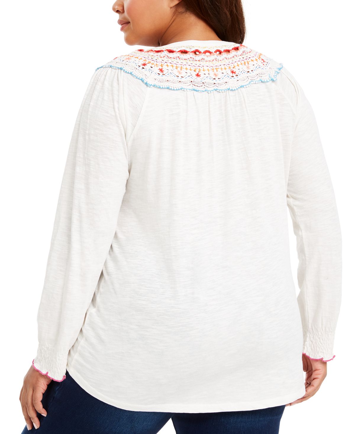 Style & Co Women's Plus Embroide Tie Neck Top White Size 3X