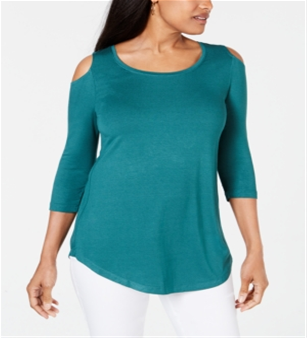 JM Collection Women's Cold Shoulder Top Green Size 2XL