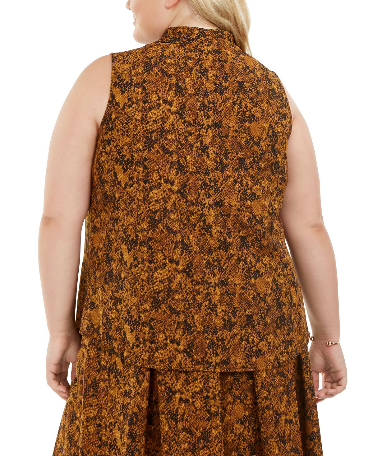 Bar III Women's Trendy Plus Snake Print V Neck Top Brown Size 2XL