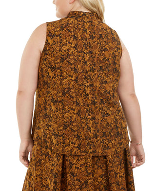 Bar III Women's Trendy Plus Snake Print V Neck Top Brown Size 2XL