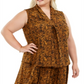 Bar III Women's Trendy Plus Snake Print V Neck Top Brown Size 2XL