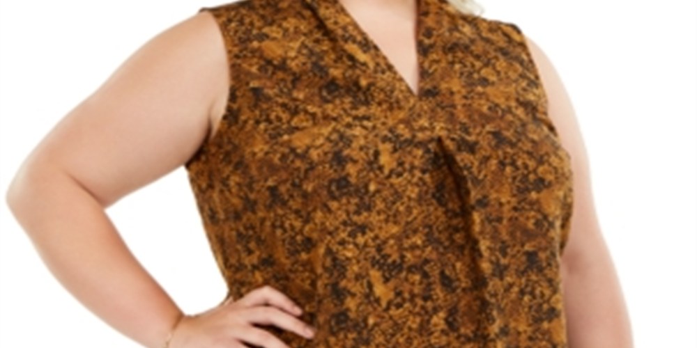 Bar III Women's Trendy Plus Snake Print V Neck Top Brown Size 2XL