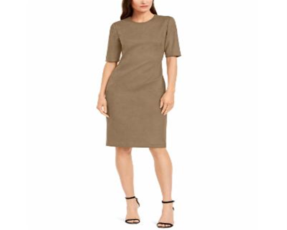Anne Klein Women's Vicuna  Faux Suede Sheath Dress Brown Size 10