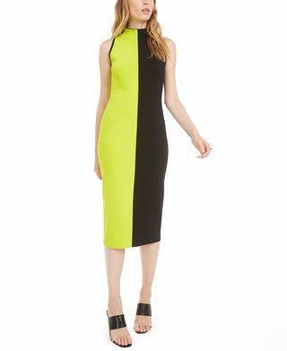 Bar III Women's Colorblocked Sweater Dress Green Size L