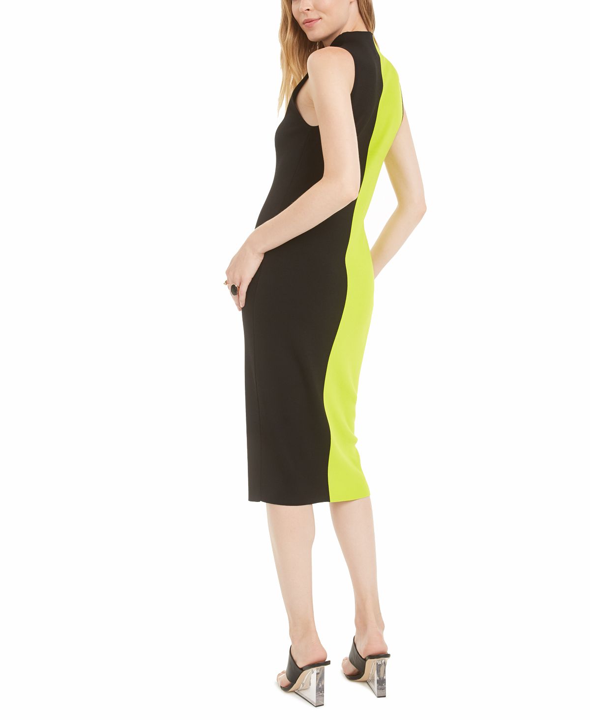 Bar III Women's Colorblocked Sweater Dress Green Size L