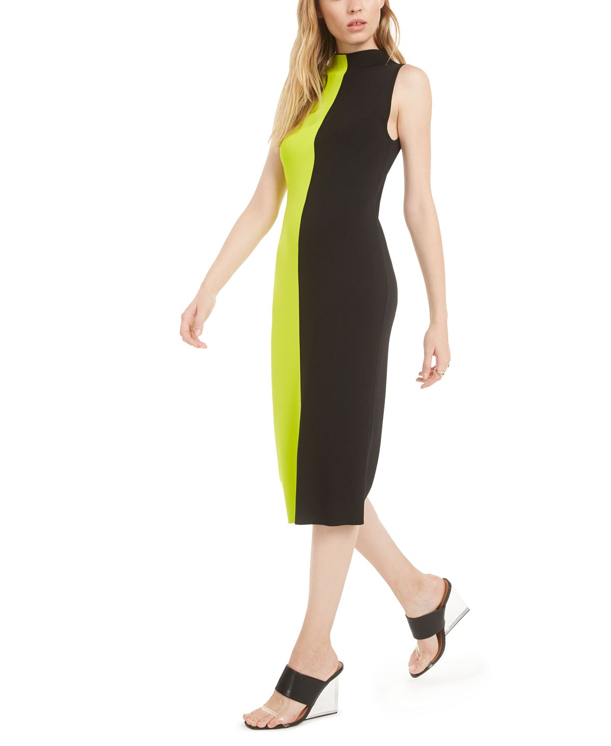 Bar III Women's Colorblocked Sweater Dress Green Size L