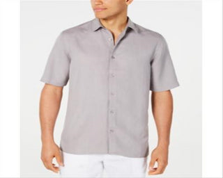 Alfani Men's Lagoon Stretch Linen Blend Shirt Gray Size Large