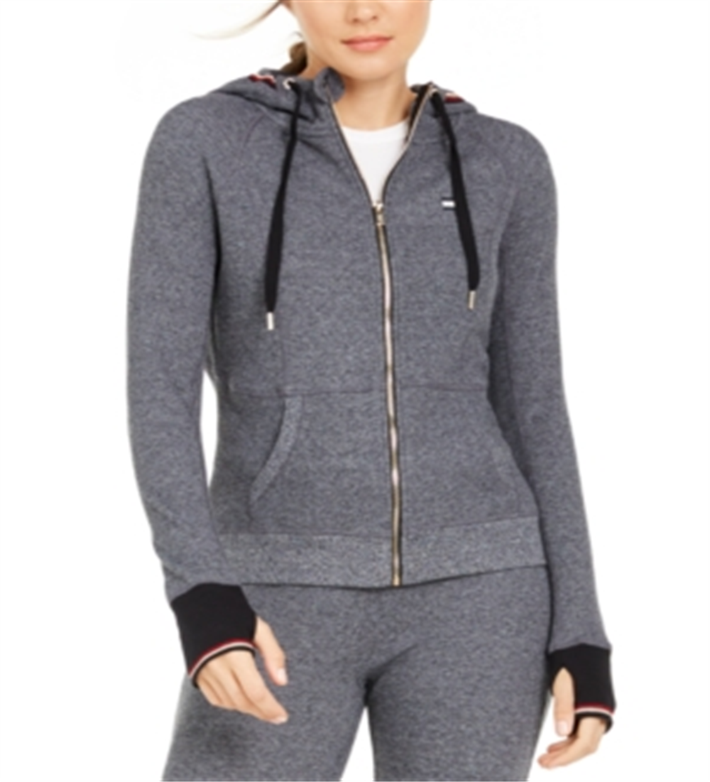 Tommy Hilfiger Women's Sport Waffle Knit Zippered Hoodie Gray Size XL